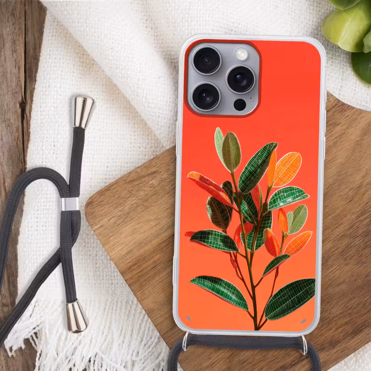 Bladeren - Nerven - Oranje - Structuur Hoesje iPhone 16 Pro Max met koord klein -sfeer4