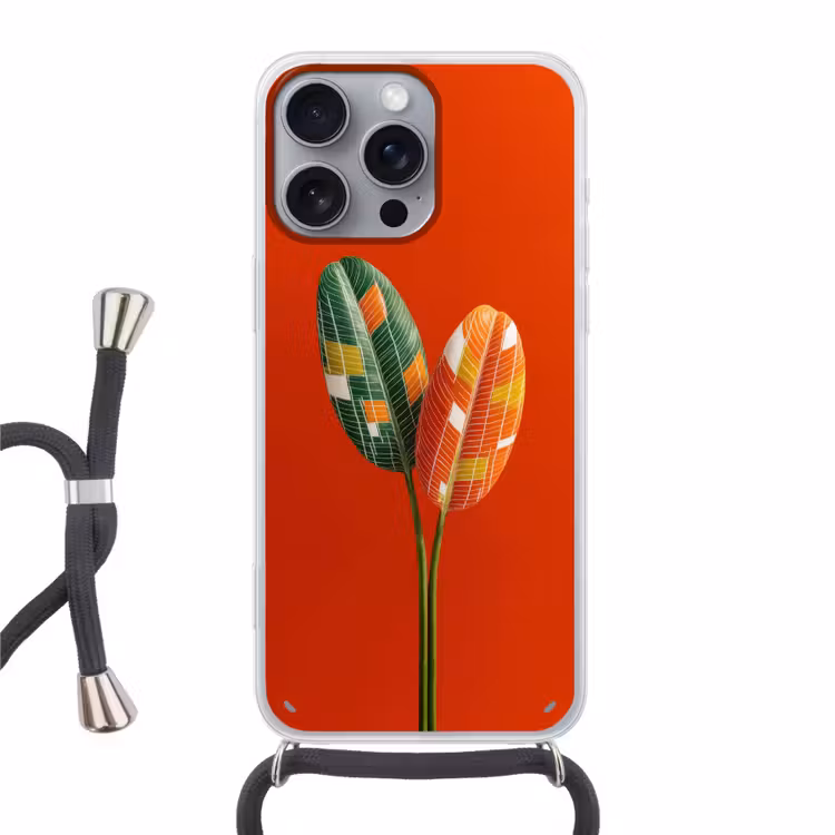 Bladeren - Ovaal - Mozaïek - Patroon Hoesje iPhone 16 Pro Max met koord klein -3d