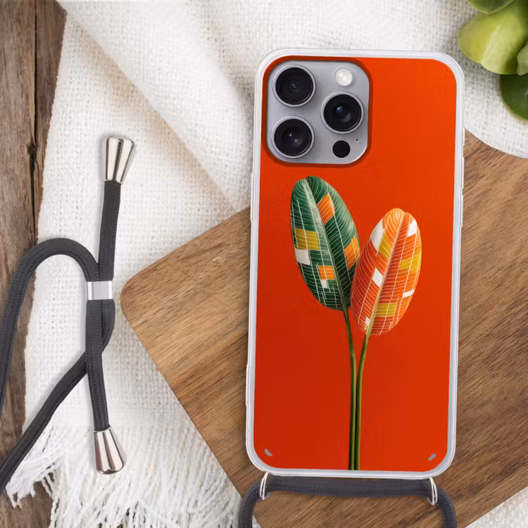 Bladeren - Ovaal - Mozaïek - Patroon Hoesje iPhone 16 Pro Max met koord klein -sfeer4