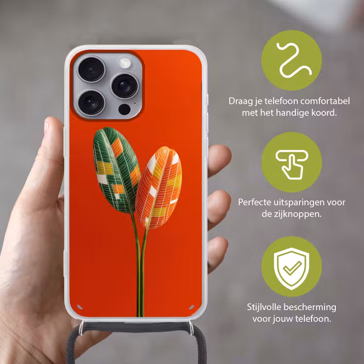 Bladeren - Ovaal - Mozaïek - Patroon Hoesje iPhone 16 Pro Max met koord klein -sfeer2_NL