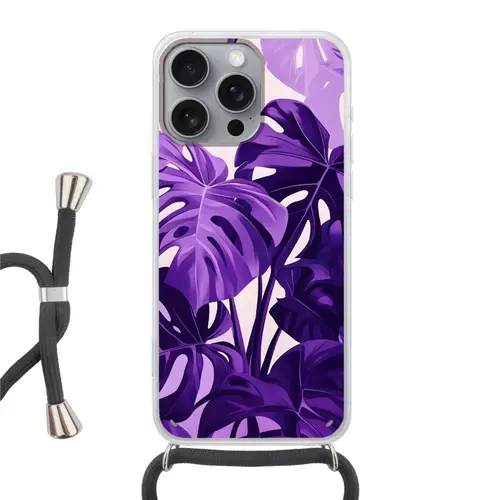 Bladeren - Paars - Tropisch - Abstract Hoesje iPhone 16 Pro Max met koord klein -3d