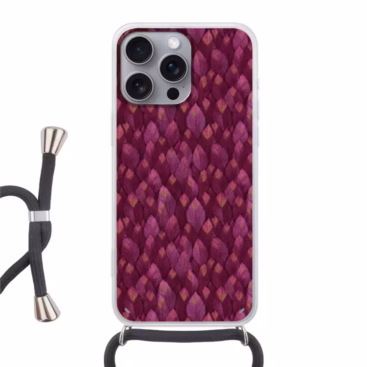 Bladeren - Patroon - Burgundy Hoesje iPhone 16 Pro Max met koord klein 804 -3d