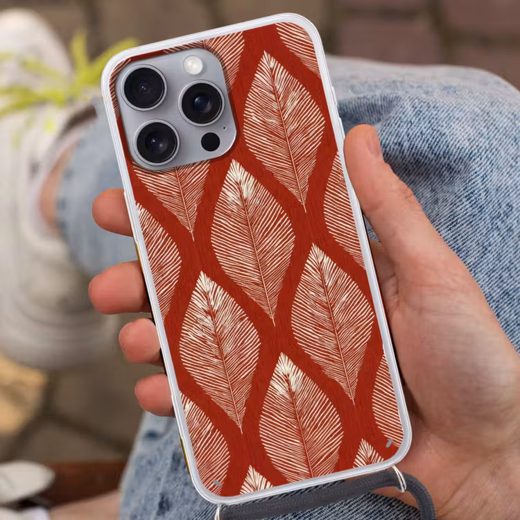 Bladeren - Rood - Elegant Hoesje iPhone 16 Pro Max met koord klein -sfeer3