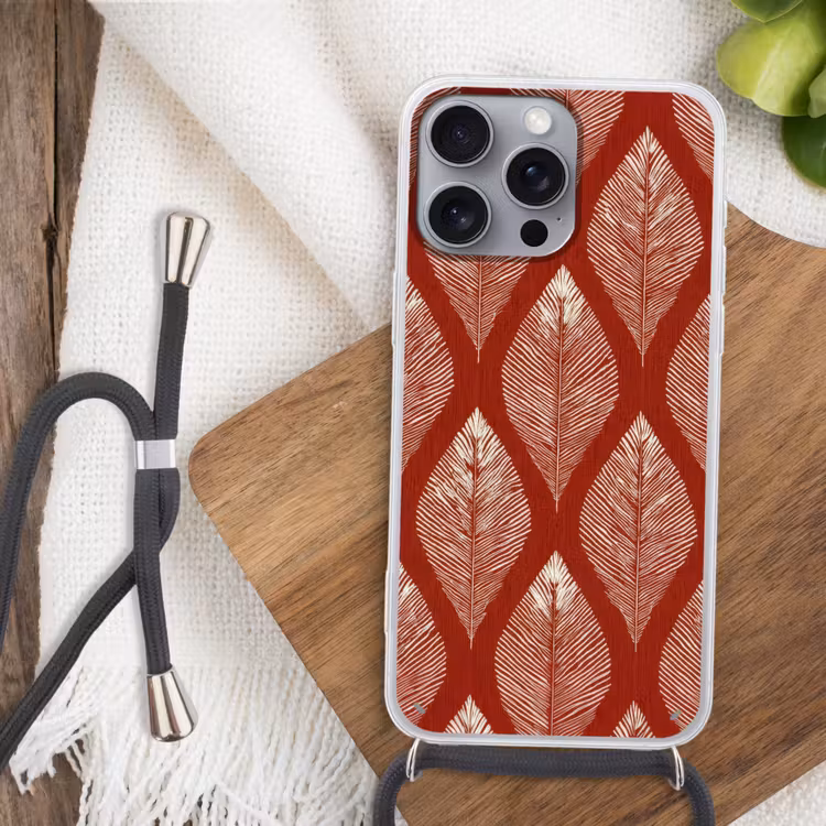 Bladeren - Rood - Elegant Hoesje iPhone 16 Pro Max met koord klein -sfeer4