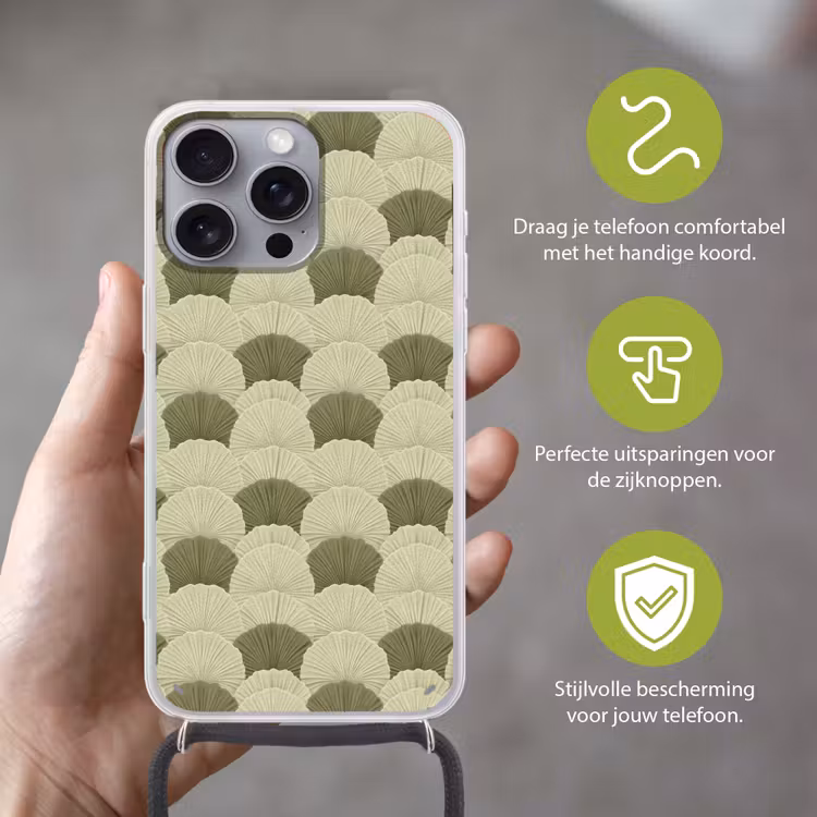 Bladeren - Structuur - Groen Hoesje iPhone 16 Pro Max met koord klein 804 -sfeer2_NL