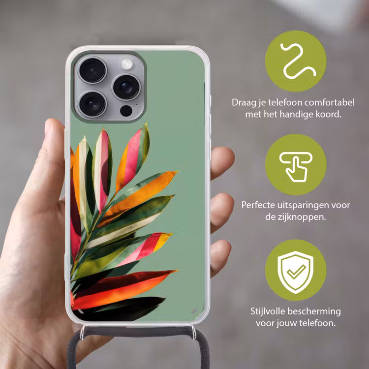 Bladeren - Tak - Kleurrijk Hoesje iPhone 16 Pro Max met koord klein -sfeer2_NL