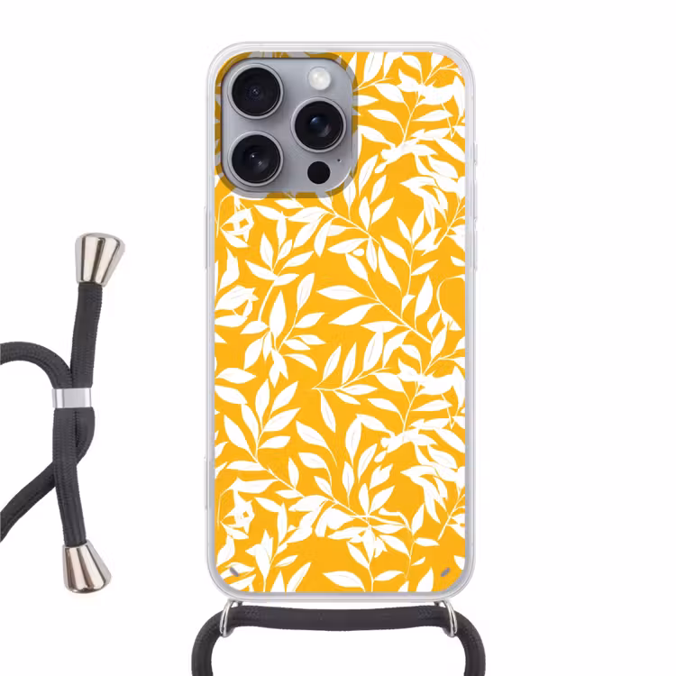 Bladeren - Takken - Geel Hoesje iPhone 16 Pro Max met koord klein -3d
