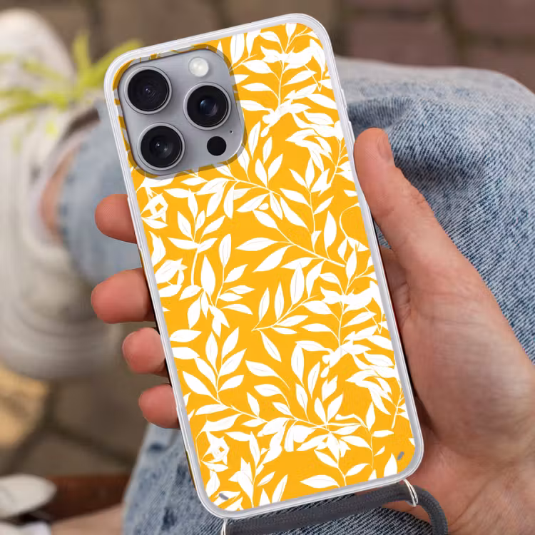Bladeren - Takken - Geel Hoesje iPhone 16 Pro Max met koord klein -sfeer3