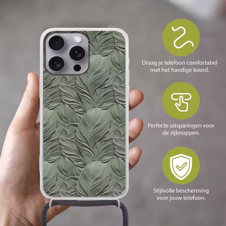 Bladeren - Textuur - Groen Hoesje iPhone 16 Pro Max met koord klein 804 -sfeer2_NL