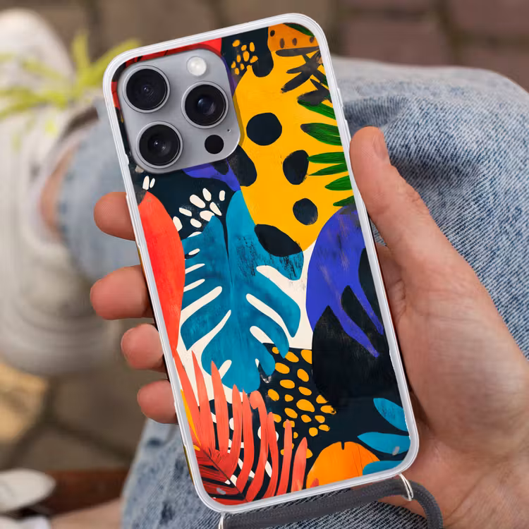 Bladeren - Vormen - Abstract - Kleurrijk Hoesje iPhone 16 Pro Max met koord klein -sfeer3