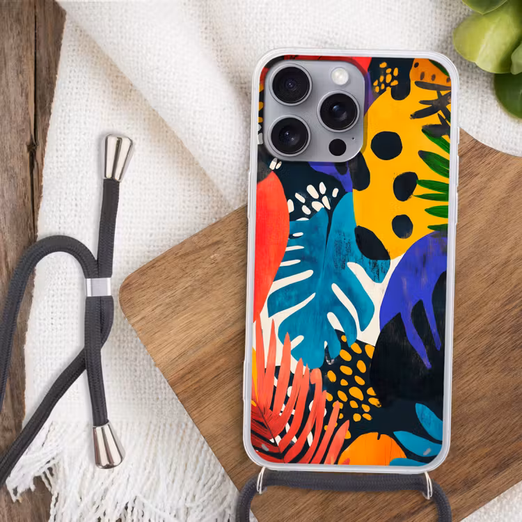 Bladeren - Vormen - Abstract - Kleurrijk Hoesje iPhone 16 Pro Max met koord klein -sfeer4