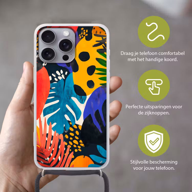 Bladeren - Vormen - Abstract - Kleurrijk Hoesje iPhone 16 Pro Max met koord klein -sfeer2_NL