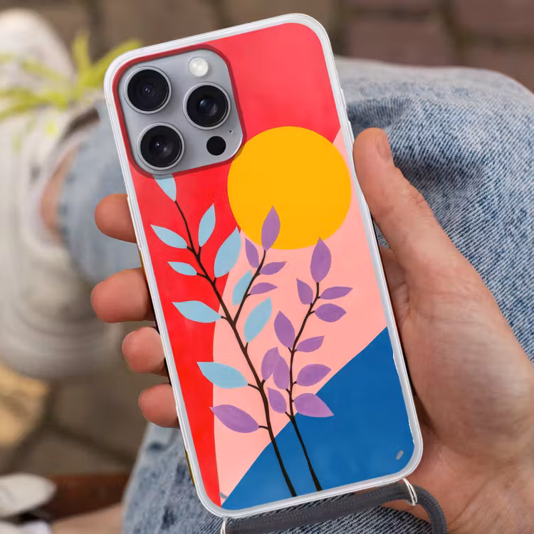 Bladeren - Zon - Abstracte vormen Hoesje iPhone 16 Pro Max met koord klein -sfeer3
