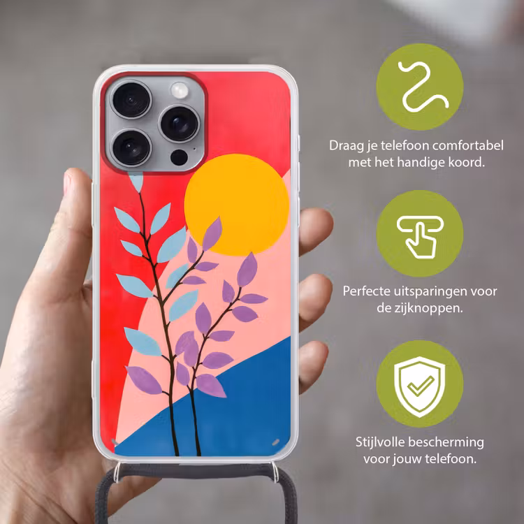 Bladeren - Zon - Abstracte vormen Hoesje iPhone 16 Pro Max met koord klein -sfeer2_NL