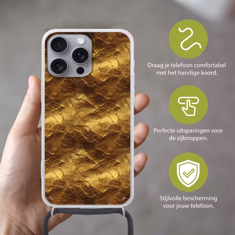 Bladgoud - Textuur - Goud Hoesje iPhone 16 Pro Max met koord klein 804 -sfeer2_NL