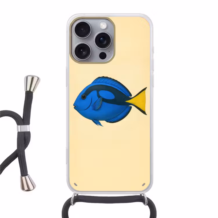 Blauw - Dory - Vis - Staartvin Hoesje iPhone 16 Pro Max met koord klein -3d