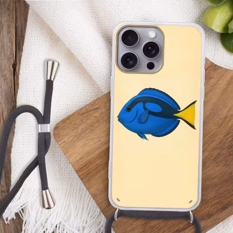 Blauw - Dory - Vis - Staartvin Hoesje iPhone 16 Pro Max met koord klein -sfeer4