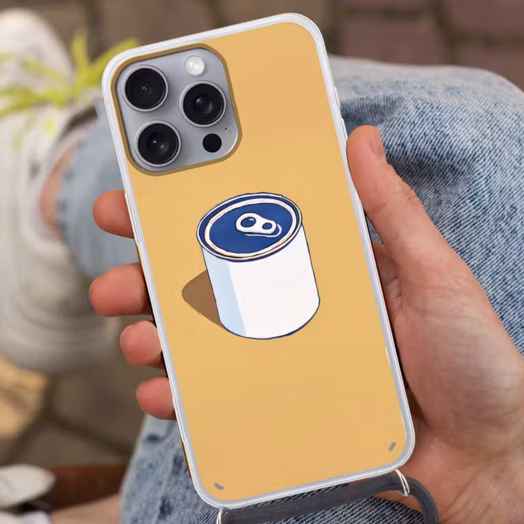 Blikje - Minimalistisch - Blauw - Illustratie Hoesje iPhone 16 Pro Max met koord klein -sfeer3