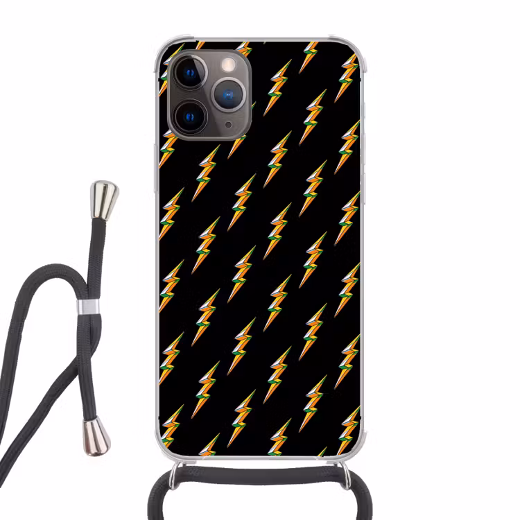 Bliksemschicht - Geel - Zwart Hoesje iPhone 12 Pro met koord klein -3d