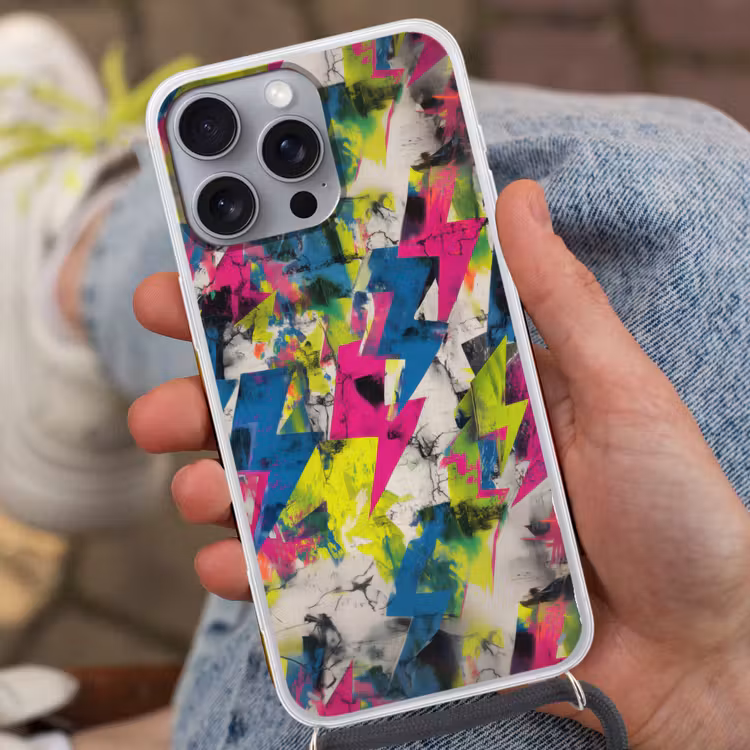 Bliksemschichten - Patroon - Marmer - Kleuren Hoesje iPhone 16 Pro Max met koord klein -sfeer3