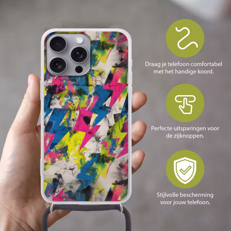 Bliksemschichten - Patroon - Marmer - Kleuren Hoesje iPhone 16 Pro Max met koord klein -sfeer2_NL