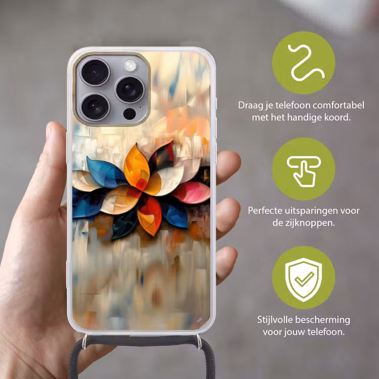 Bloem - Abstract - Kleurrijk - Bladeren Hoesje iPhone 16 Pro Max met koord klein -sfeer2_NL