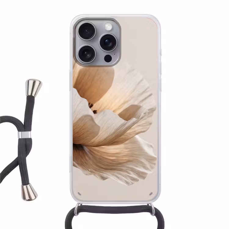 Bloem - Beige - Crème Hoesje iPhone 16 Pro Max met koord klein -3d