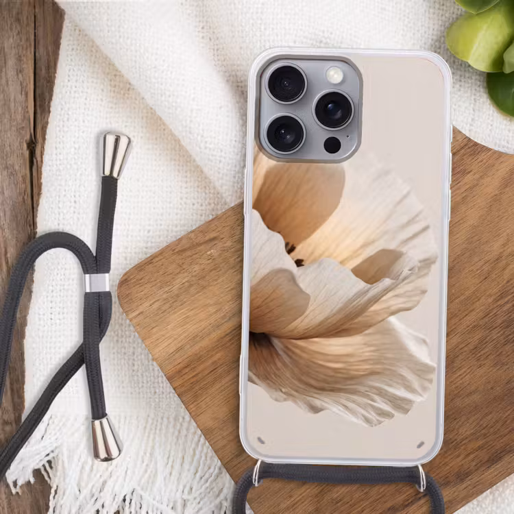 Bloem - Beige - Crème Hoesje iPhone 16 Pro Max met koord klein -sfeer4