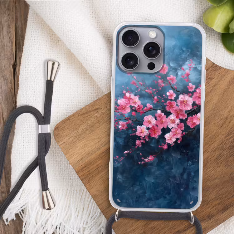 Bloem - Bloesems - Roze - Abstract Hoesje iPhone 16 Pro Max met koord klein -sfeer4