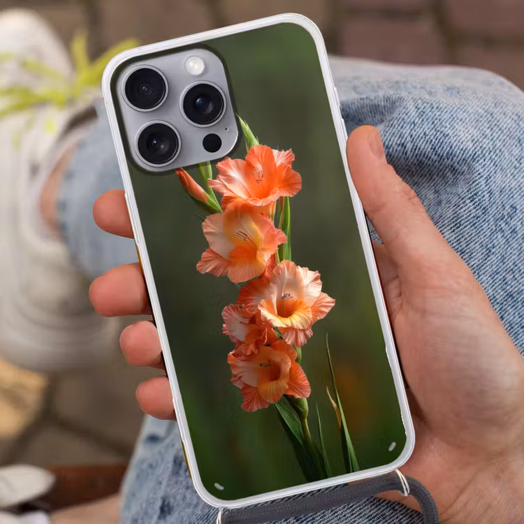 Bloem - Gladiolen - Zalmroze Hoesje iPhone 16 Pro Max met koord klein -sfeer3