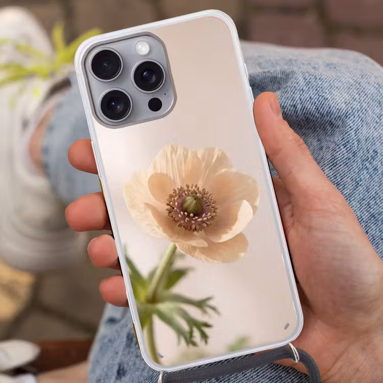 Bloem - Minimalistisch - Groen Hoesje iPhone 16 Pro Max met koord klein -sfeer3