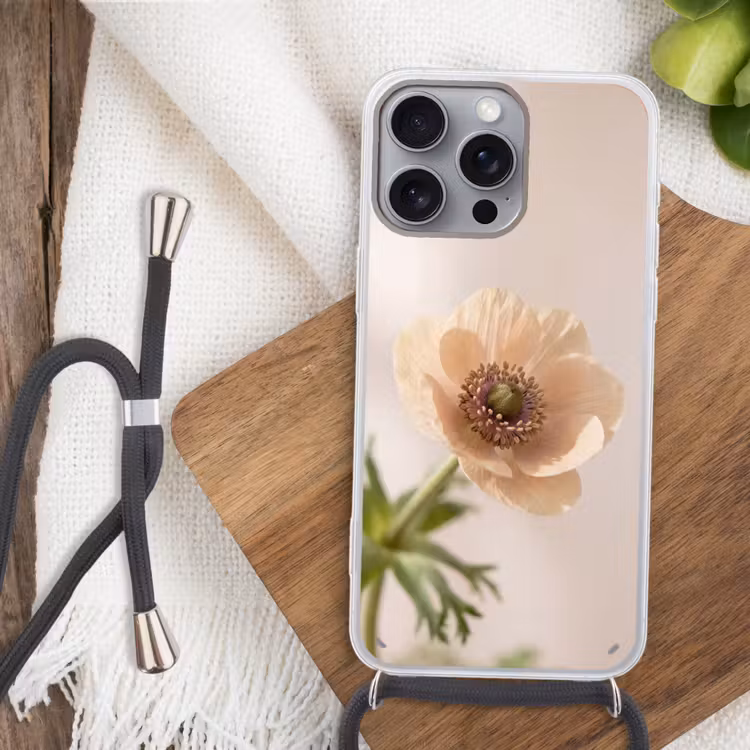 Bloem - Minimalistisch - Groen Hoesje iPhone 16 Pro Max met koord klein -sfeer4