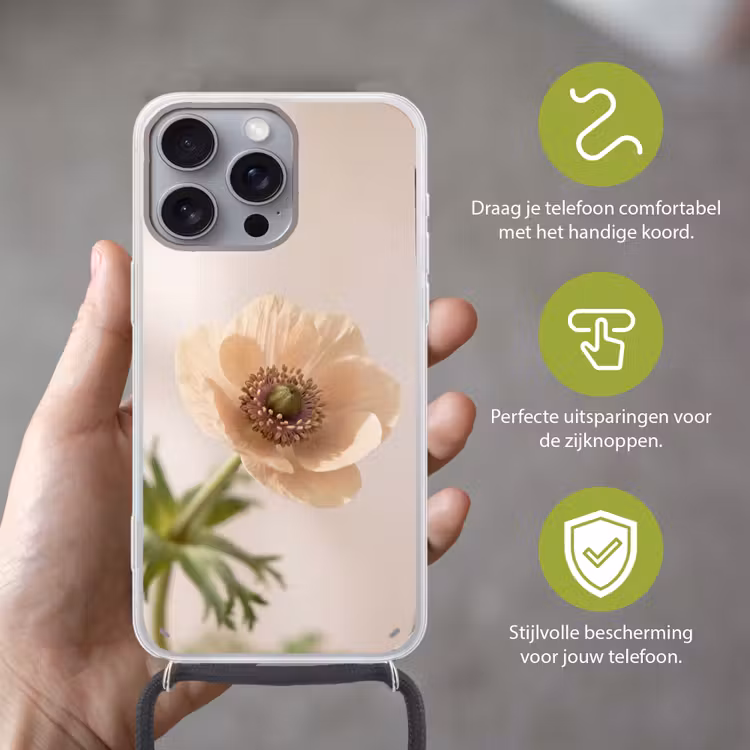 Bloem - Minimalistisch - Groen Hoesje iPhone 16 Pro Max met koord klein -sfeer2_NL