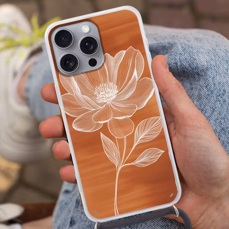Bloem - Minimalistisch - Wit Hoesje iPhone 16 Pro Max met koord klein -sfeer3
