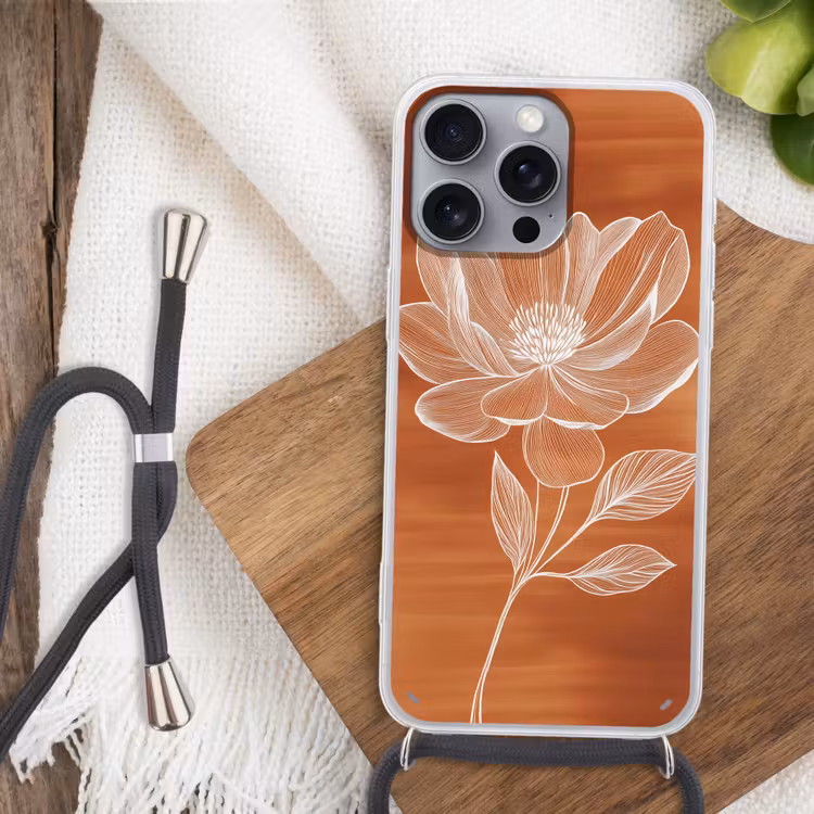 Bloem - Minimalistisch - Wit Hoesje iPhone 16 Pro Max met koord klein -sfeer4
