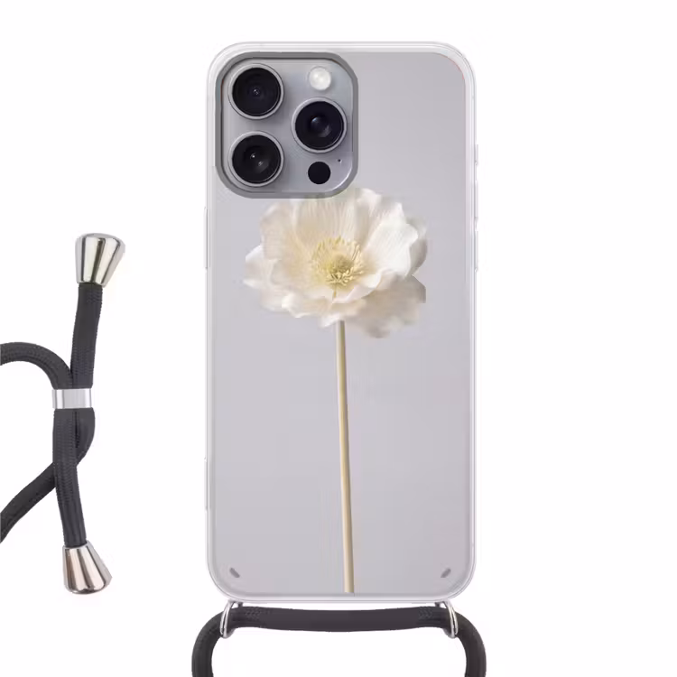 Bloem - Minimalistisch -Wit Hoesje iPhone 16 Pro Max met koord klein -3d