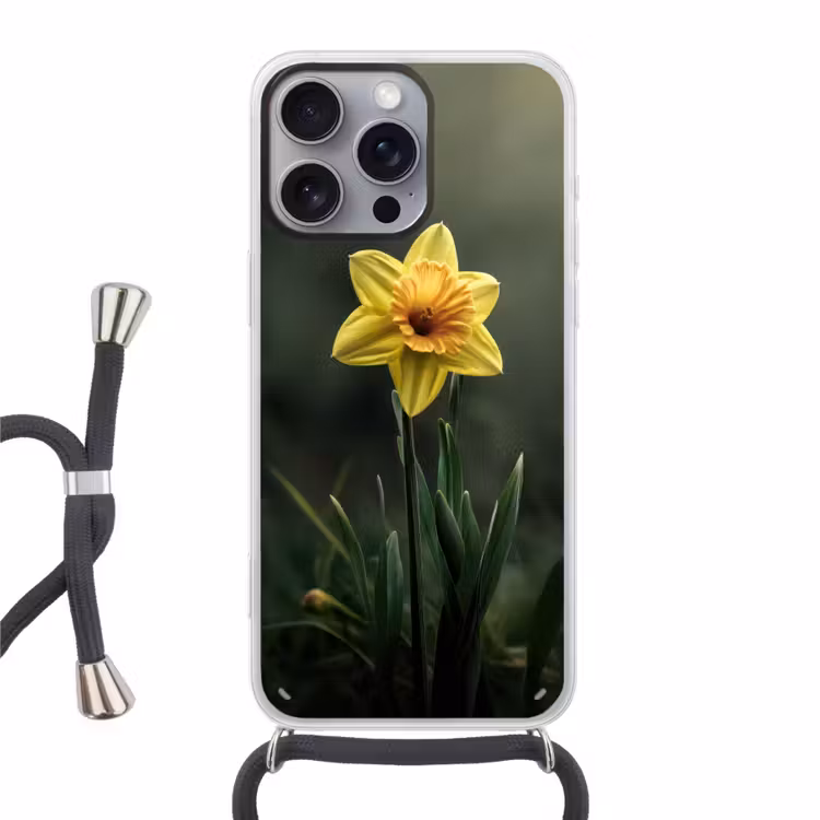 Bloem - Narcis - Gras - Geel Hoesje iPhone 16 Pro Max met koord klein -3d