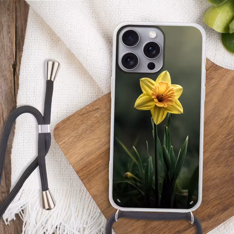 Bloem - Narcis - Gras - Geel Hoesje iPhone 16 Pro Max met koord klein -sfeer4