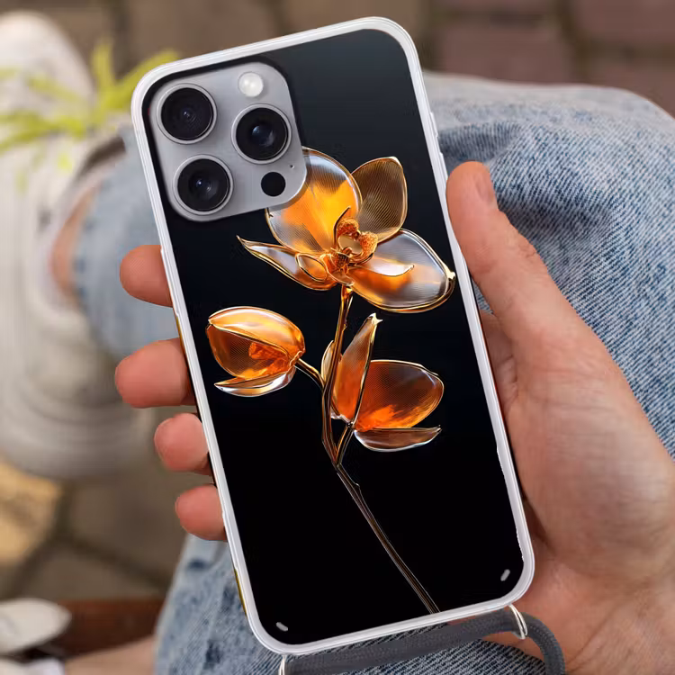 Bloem - Orchidee - Oranje Hoesje iPhone 16 Pro Max met koord klein -sfeer3