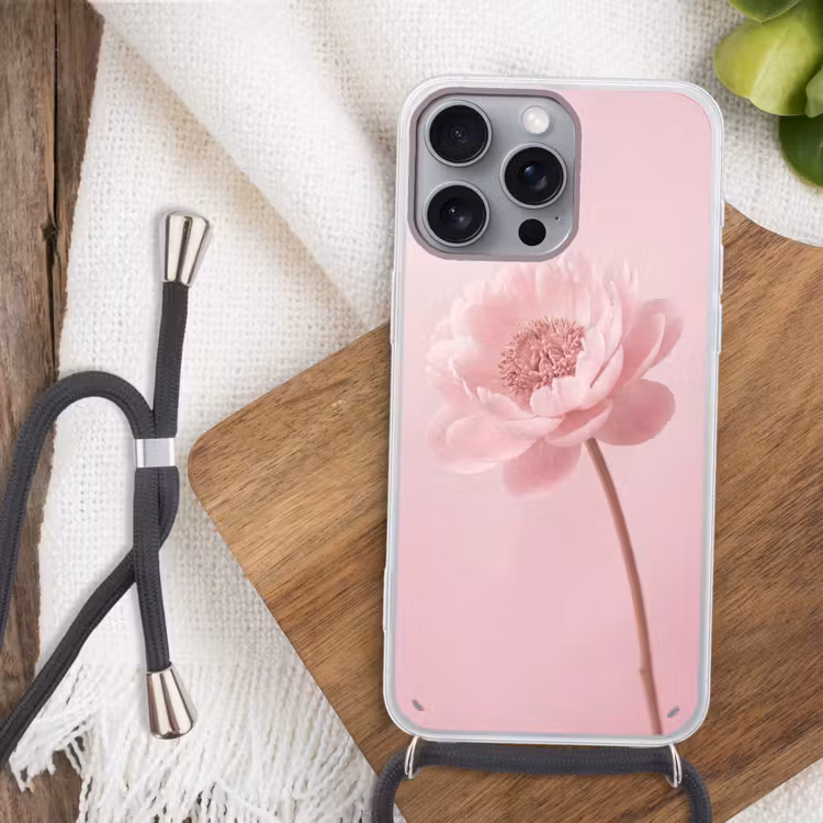 Bloem - Pioenroos - Roze Hoesje iPhone 16 Pro Max met koord klein -sfeer4