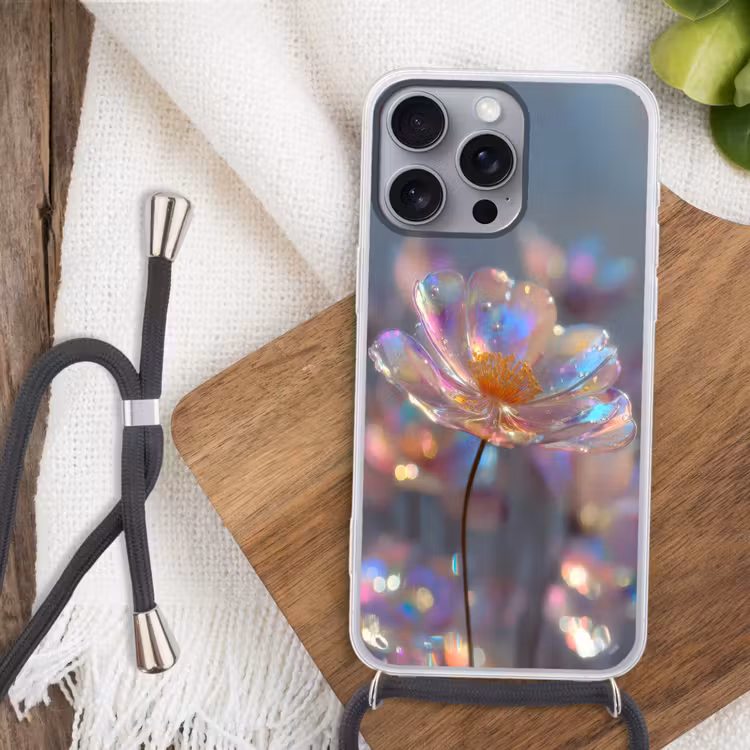 Bloem - Transparant - Pastelkleuren - Druppels Hoesje iPhone 16 Pro Max met koord klein -sfeer4