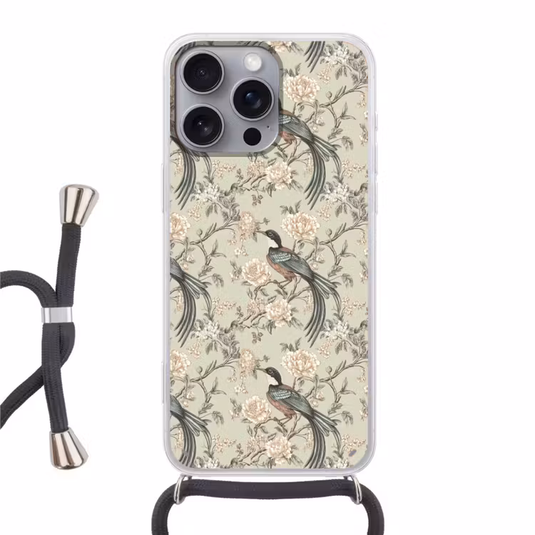 Bloem - Vogel - Kleurrijk Hoesje iPhone 16 Pro Max met koord klein 804 -3d