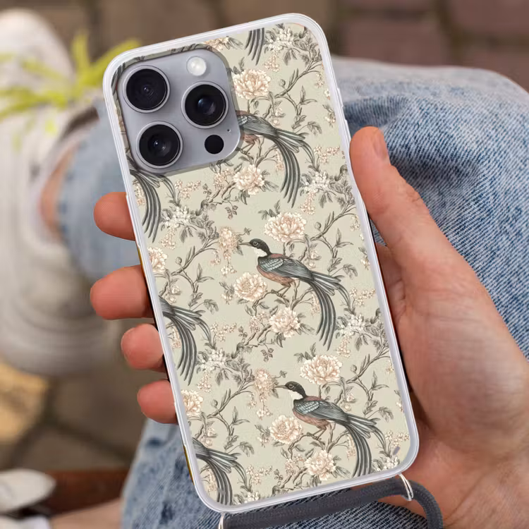 Bloem - Vogel - Kleurrijk Hoesje iPhone 16 Pro Max met koord klein 804 -sfeer3