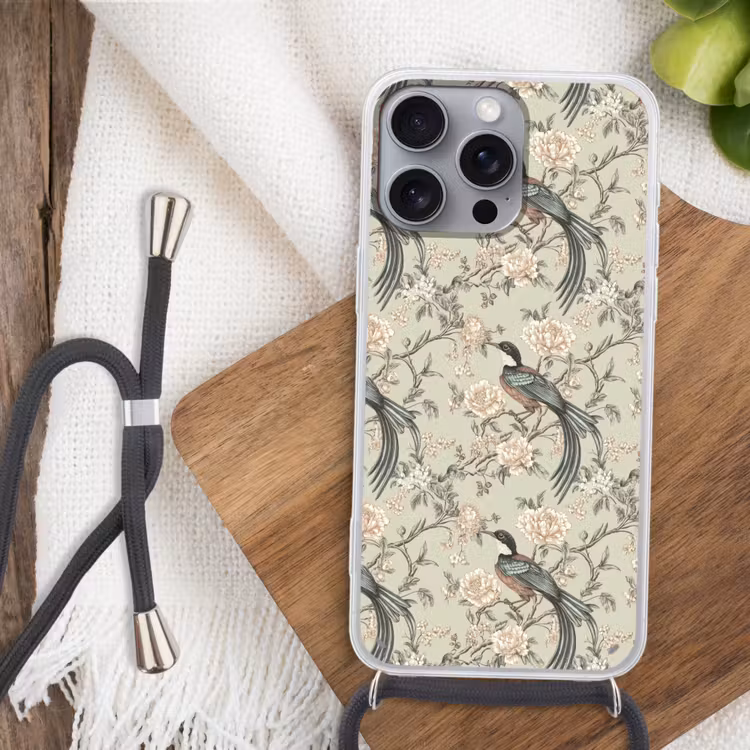 Bloem - Vogel - Kleurrijk Hoesje iPhone 16 Pro Max met koord klein 804 -sfeer4
