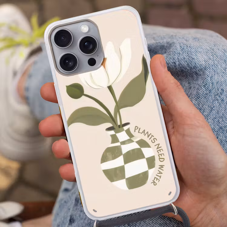 Bloem - Wit - Vaas - Quote Hoesje iPhone 16 Pro Max met koord klein -sfeer3