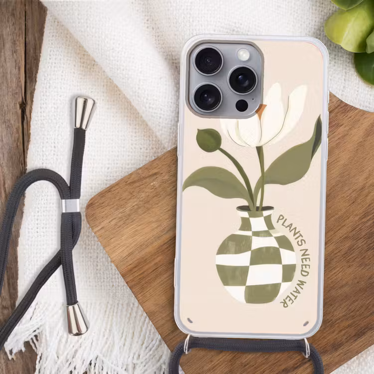 Bloem - Wit - Vaas - Quote Hoesje iPhone 16 Pro Max met koord klein -sfeer4