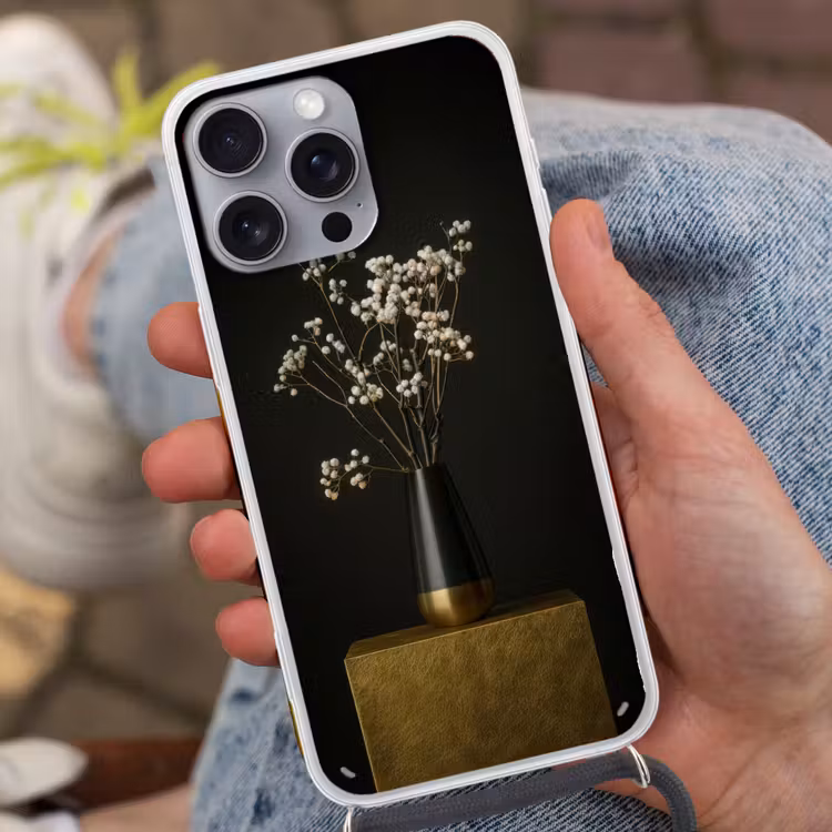 Bloembollen - Wit - Vaas - Minimalistisch Hoesje iPhone 16 Pro Max met koord klein -sfeer3
