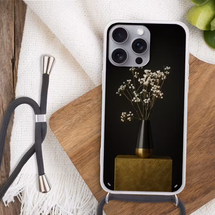 Bloembollen - Wit - Vaas - Minimalistisch Hoesje iPhone 16 Pro Max met koord klein -sfeer4