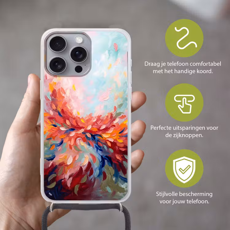 Bloemen - Abstract - Kunst - Modern Hoesje iPhone 16 Pro Max met koord klein -sfeer2_NL