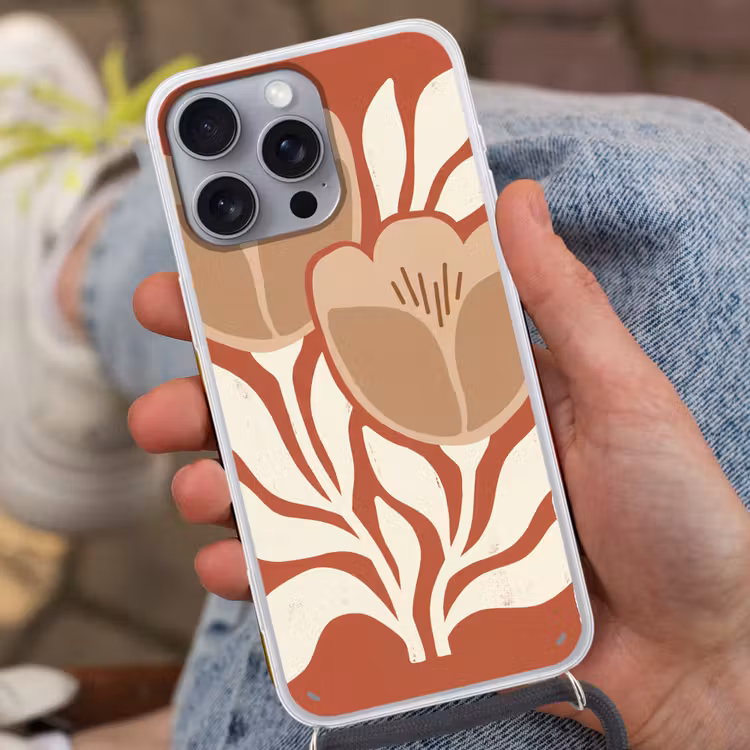 Bloemen - Abstract - Modern - Beige - Natuur Hoesje iPhone 16 Pro Max met koord klein -sfeer3